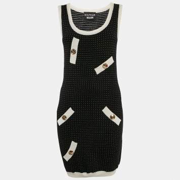 Pre Owned Boutique Moschino Black/White Polka Dots Wool Blend Knit Mini Dress S