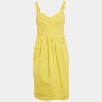 Pre Owned Boutique Moschino Yellow Cotton Pleated Sleeveless Mini Dress M