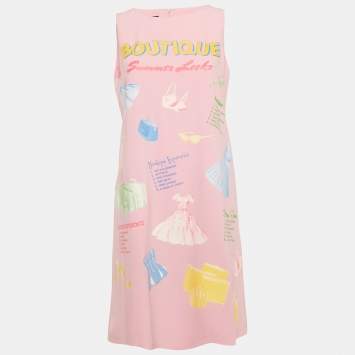 Pre Owned Boutique Moschino Pink Summer Looks Print Crepe Shift Dress M