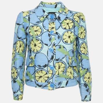 Pre Owned Boutique Moschino Blue Printed Button Front Jacket S