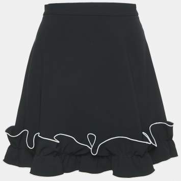 Pre Owned Boutique Moschino Black Crepe Ruffled Mini Skirt S