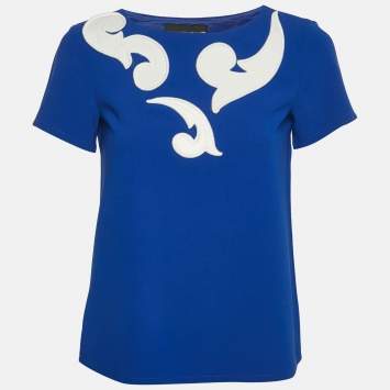 Pre Owned Boutique Moschino Blue Applique Crepe Top S