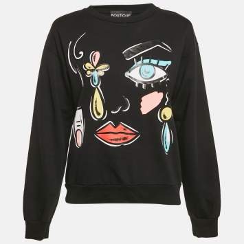 Boutique Moschino Black Printed Cotton Knit Sweatshirt S