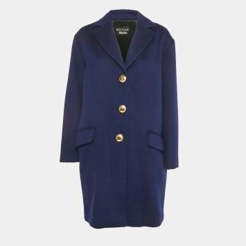 Pre Owned Boutique Moschino Blue Wool Blend Single Breasted Long Coat S