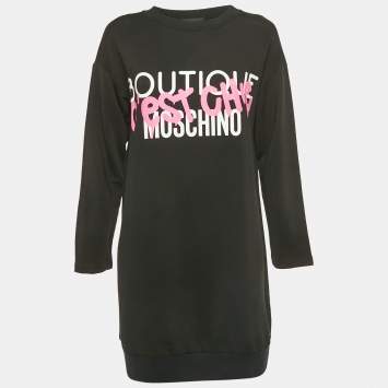 Pre Owned Boutique Moschino Black Logo Print Jersey Long Sweatshirt S