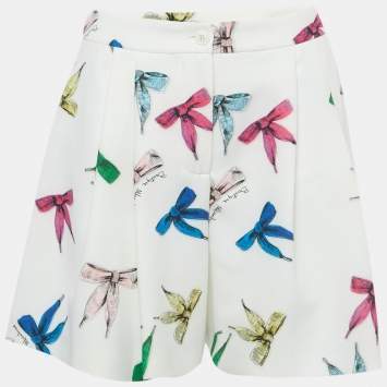Pre Owned Boutique Moschino White Bow Print Crepe Shorts M