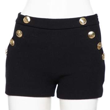 Pre Owned Boutique Moschino Black Textured Wool Button Detailed Shorts S