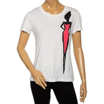 Pre Owned Boutique Moschino White Jersey Lady Print T-Shirt M