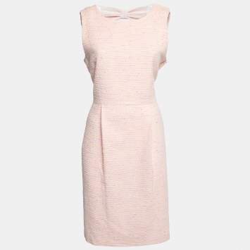 Pre Owned Boutique Moschino Pink Tweed Cut-Out Back Bow Detail Dress L