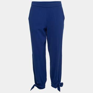 Pre Owned Boutique Moschino Blue Crepe Stretch Bow Detail Trousers M