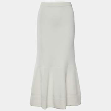 Pre Owned Boutique Moschino White Knit Midi Skirt S