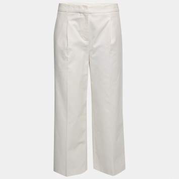 Pre Owned Boutique Moschino White Cotton Front Pleat Trousers S