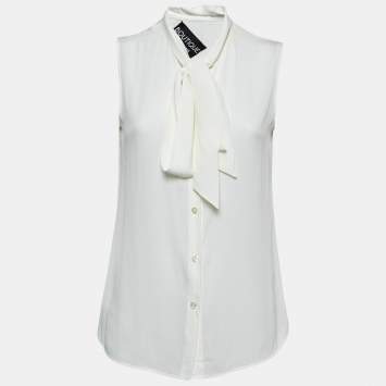 Pre Owned Boutique Moschino White Silk Crepe Neck Tie Detail Sleeveless Shirt M