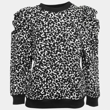Pre Owned Boutique Moschino White/Black Printed Cotton Ruched Sleeve Sweater L