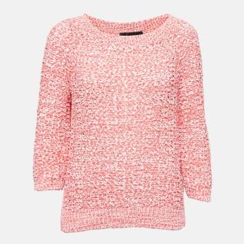Pre Owned Boutique Moschino Pink/White Knit Crew Neck Sweater M
