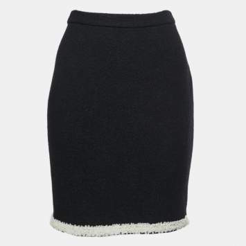 Pre Owned Boutique Moschino Black Wool Lace Trimmed Pencil Skirt M