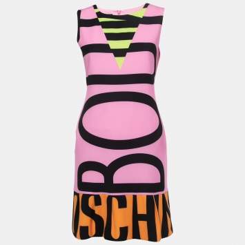 Pre Owned Boutique Moschino Pink Multicolor Printed Sleeveless Midi Dress S