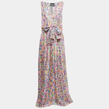 Pre Owned Boutique Moschino Multicolor Printed Silk Sleeveless Maxi Dress L