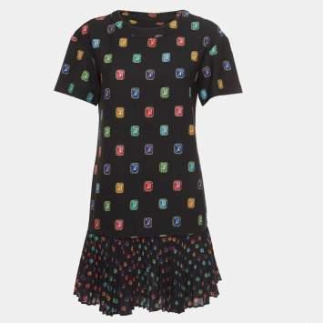 Pre Owned Boutique Moschino Black Jewel Printed Jersey Mini Dress M