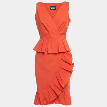 Pre Owned Boutique Moschino Orange Ruffled Cotton Sleeveless Peplum Dress S