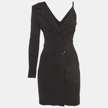 Pre Owned Boutique Moschino Black Stretch Crepe One Shoulder Double Breasted Dress XS