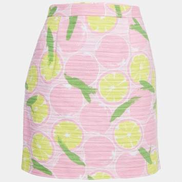 Pre Owned Boutique Moschino Pink Lemon Print Cotton Mini Skirt M
