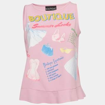 Pre Owned Boutique Moschino Pink Print Crepe Sleeveless Top M