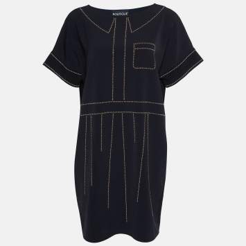 Pre Owned Boutique Moschino Black Crepe Studded Shift Dress M