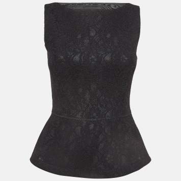 Pre Owned Boutique Moschino Black Lace Peplum Top S