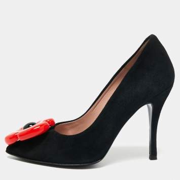 Pre Owned Boutique Moschino Black Suede Flower Pumps Size 38.5