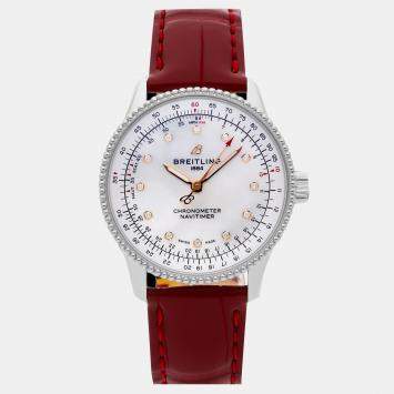Pre-Owned Breitling Navitimer A17395211A1P6 Automatic White Stainless Steel Men's Wristwatch 35 mm