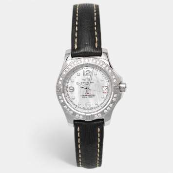 Pre Owned Breitling Colt A7738853-A769-208X-A14BA.1 Mother Of Pearl Dial Diamond Stainless Steel Leather Women's Wristwatch 33 mm