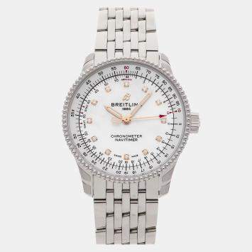 مملوكة مسبقًا Pre-Owned Breitling Navitimer A17395211A1A1 White Automatic Diamond Stainless Steel Women's Wristwatch 35 MM
