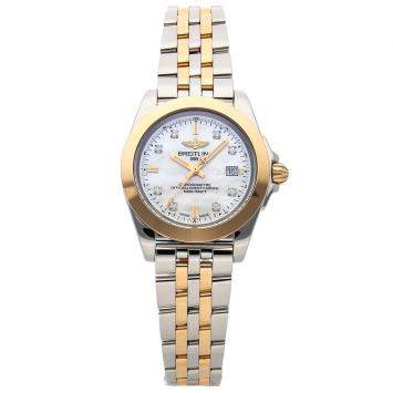 Pre Owned Breitling White Diamonds 18K Yellow Gold And Stainless Steel Galactic Sleek Edition C7133012/A803 Women's Wristwatch 32 MM