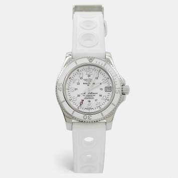 Pre Owned Breitling White Stainless Steel Rubber Superocean II A17312D2 Women's Wristwatch 36 mm