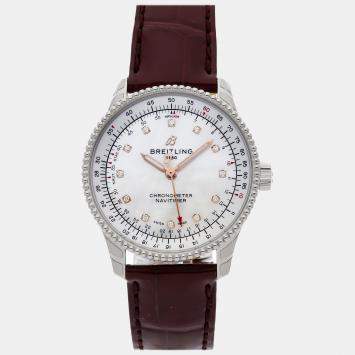 Pre Owned Breitling Navitimer A17395211A1P2 Automatic White Stainless Steel Women’s Wristwatch 35mm