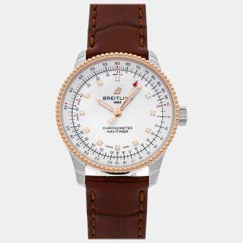 Pre Owned Breitling White Mother of pearl Stainless Steel Navitimer U17395211A1P2 Automatic Women's Wristwatch 35 mm
