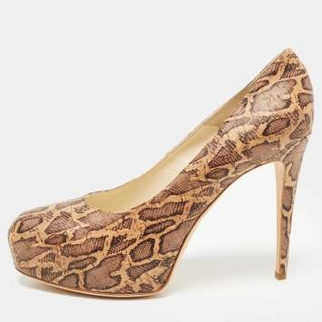 Pre Owned Brian Atwood Brown/Beige Cork Print Platform Pumps Size 41
