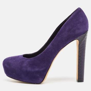 Brian Atwood Purple Python Leather and Suede Platform Pumps Size 39