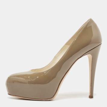 Pre Owned Brian Atwood Grey Patent Leather Platform Pumps Size 38