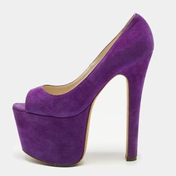 Pre Owned Brian Atwood Purple Suede Platform Open Toe Pumps Size 36