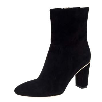 Pre Owned Brian Atwood Black Suede Zipper Detail Boots Size 39