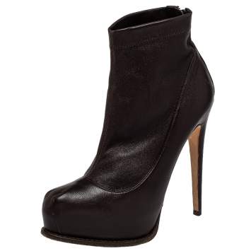 Pre Owned Brian Atwood Burgundy Leather Ankle Length Boots Size 38.5