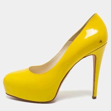 Pre Owned Brian Atwood Yellow Patent Leather Platform Pumps Size 39