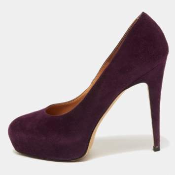 Pre Owned Brian Atwood Purple Suede Maniac Platform Pumps Size 38.5