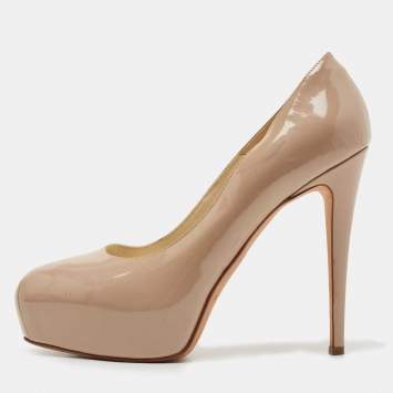 Pre Owned Brian Atwood Beige Patent Leather Platform Pumps Size 39.5