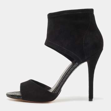Pre Owned Brian Atwood Black Suede Correns Ankle Cuff Sandals Size 39.5