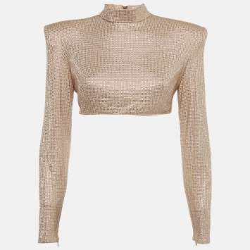 Bronx & Banco Beige Studded Jersey Zip-Up Cropped Jacket M