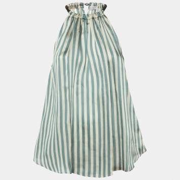 Brunello Cucinelli Blue Striped Organza Monili Halter Neck Top XS