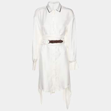 Pre Owned Brunello Cucinelli White Silk Button Front Shirt Dress M